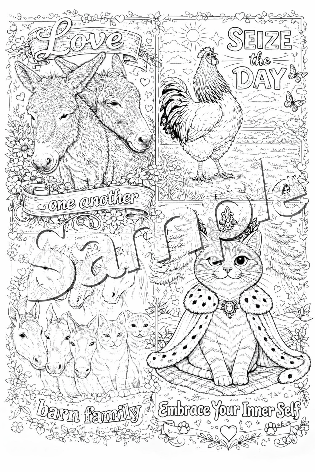10 Pack- ten different coloring sheets - inspirational barn animals