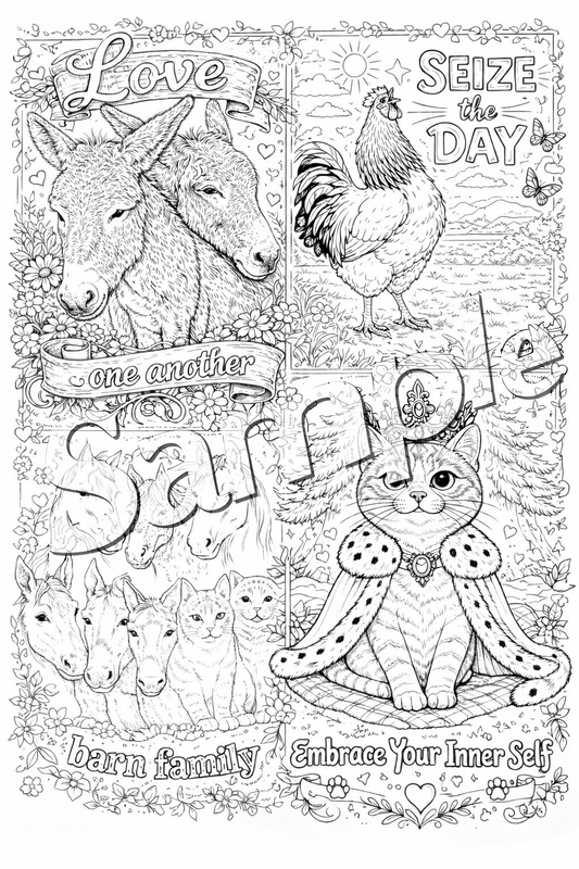 10 Pack- ten different coloring sheets - inspirational barn animals