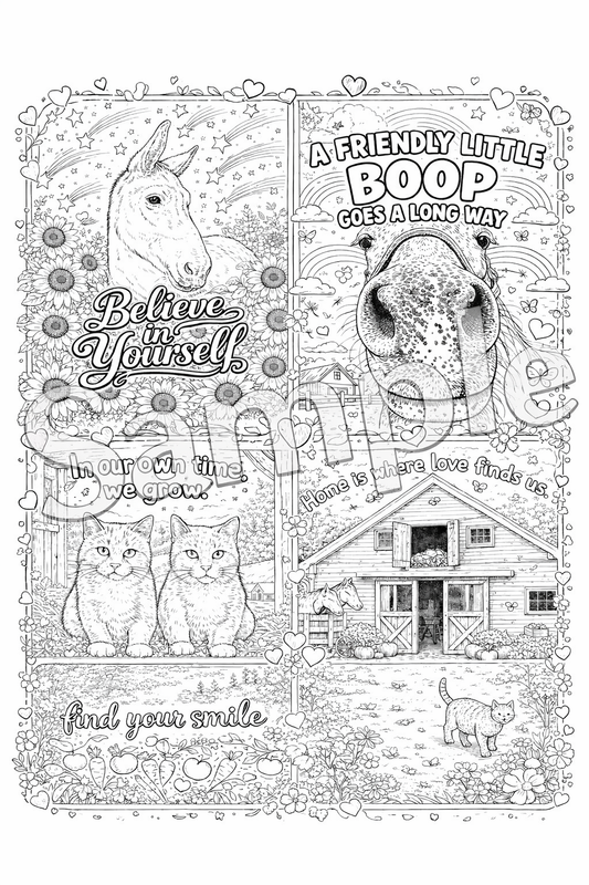 5 pack- five different coloring sheets inspirational barn animals